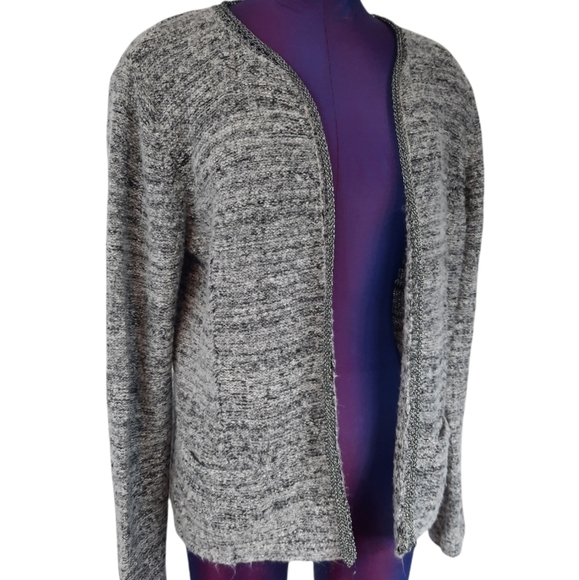 Coldwater Creek Gray Metallic Trim Open Cardigan Sweater‎ Size Medium Women's - Picture 1 of 10